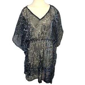 AZURA Black Gray White Sheer Swim Cover Up Shift Dress Novelty Print One Size
